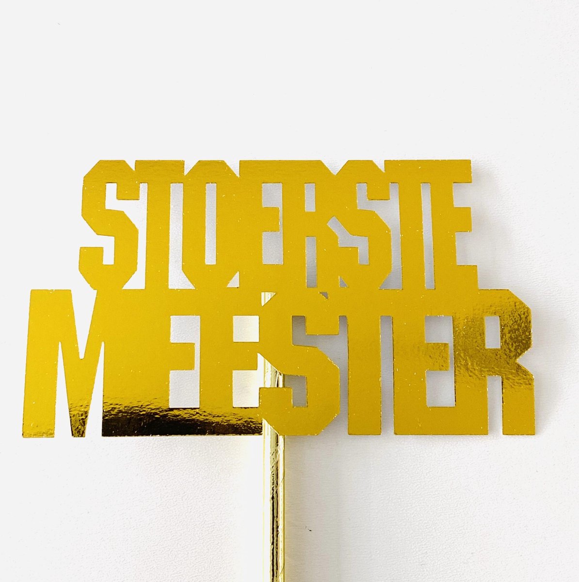 Taart topper|Cake topper| Stoerste Meester| Goud spiegel glans| Papier karton | 14 cm